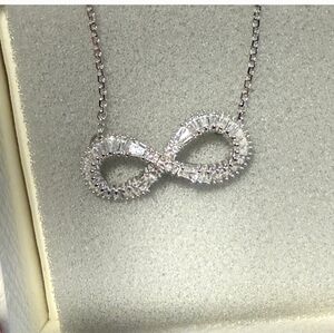 NWOT Swarovski Silver Infinity Crystal Pave cut Pendant Necklace